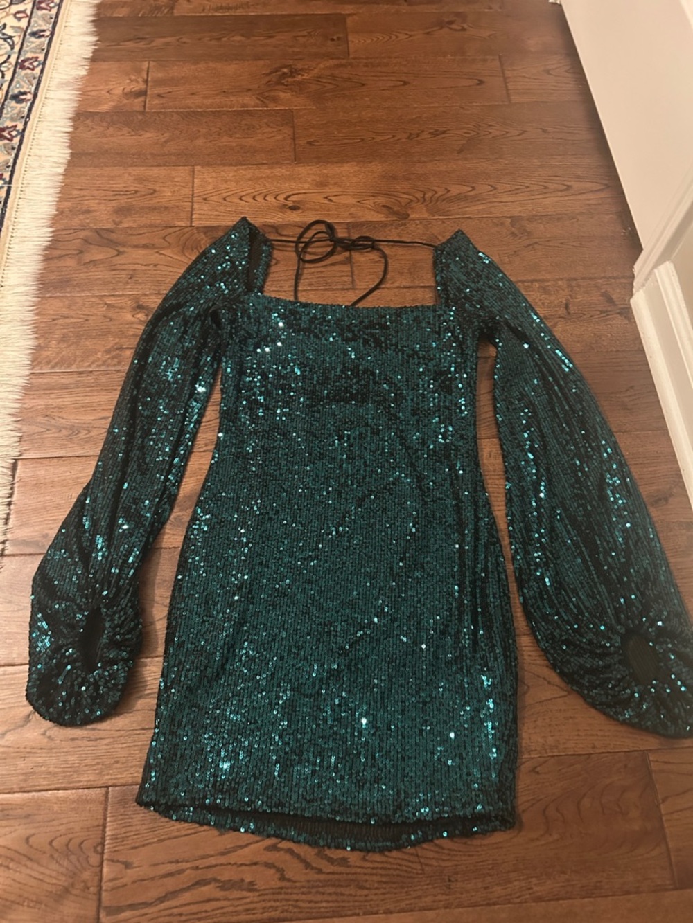 Emerald  & Black Sequin Square-Neck Mini Dress